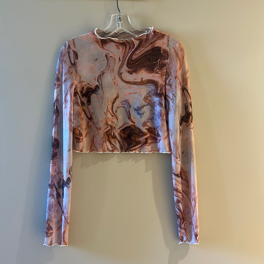 Marbled Mesh Cropped Long Sleeve